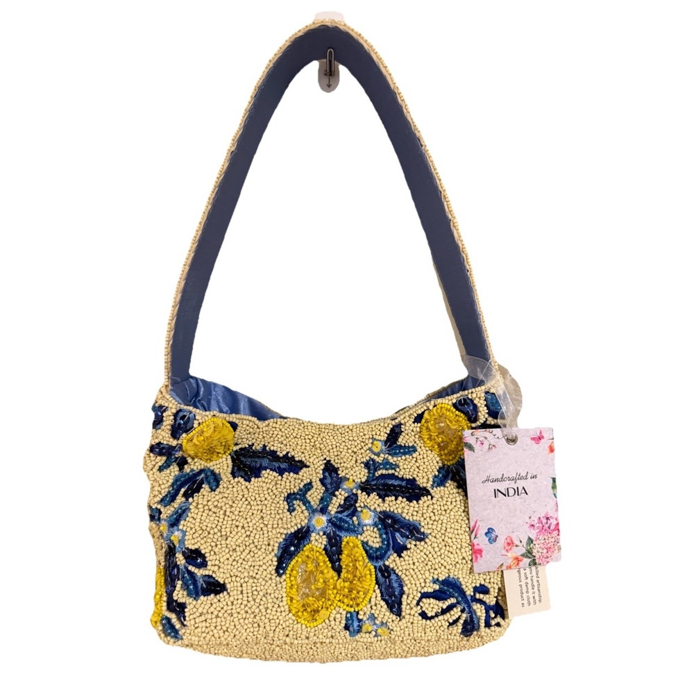 New Release Yellow & Blue Lemon Made In India Beaded Shoulder Bag